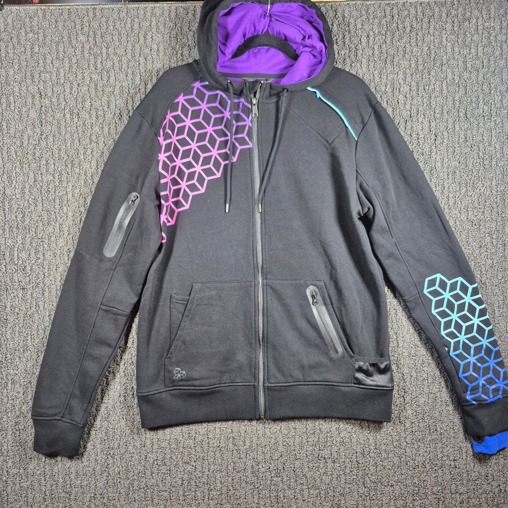 Linus Tech Tips Geometric Cube Print Full Zip Hoodie Mens Medium Black Pink Blue